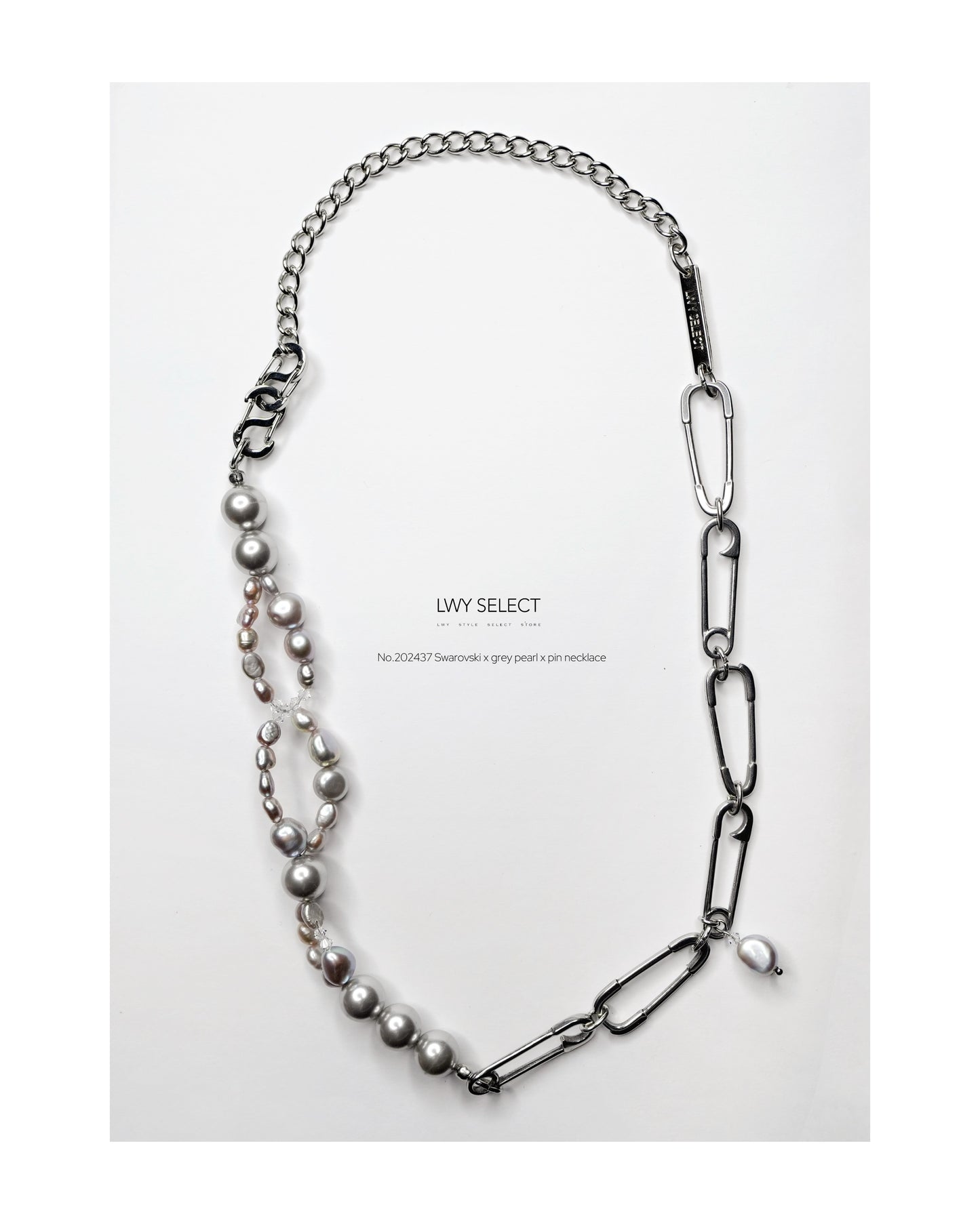 No.202437 Swarovski x grey pearl x pin necklace