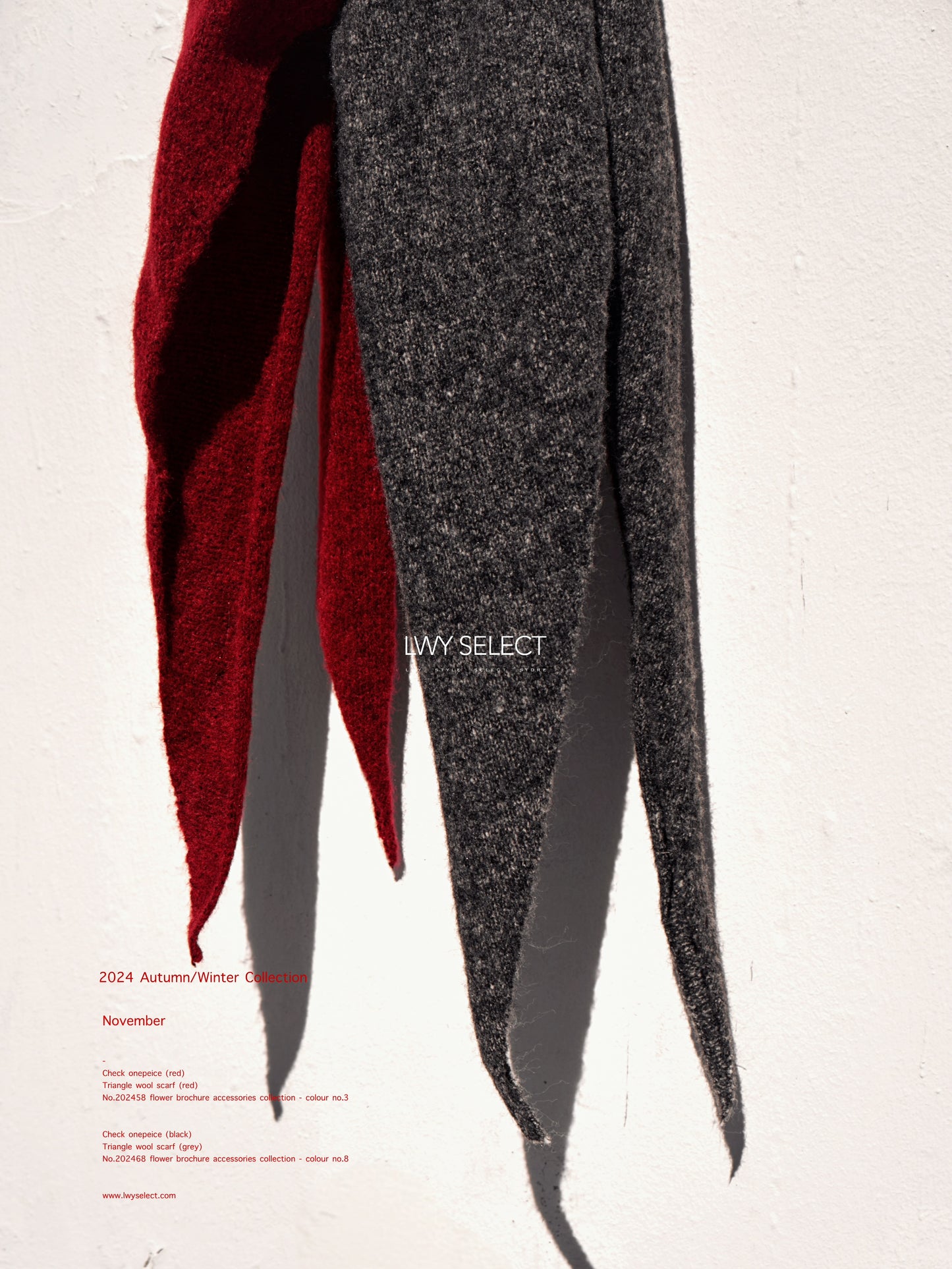 No. 202476 Triangle wool scarf (red)- 2024 December collection