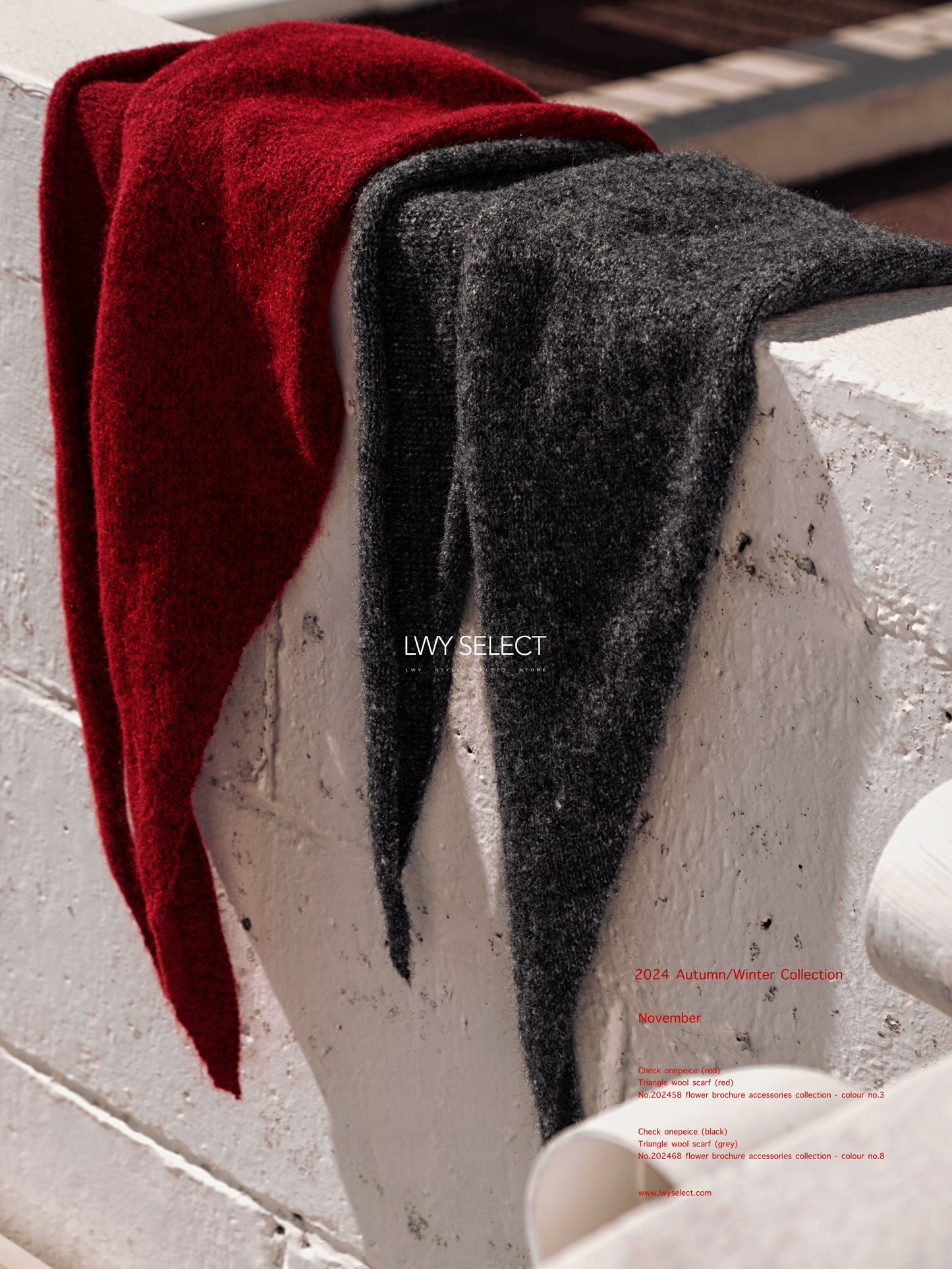 No. 202476 Triangle wool scarf (red)- 2024 December collection