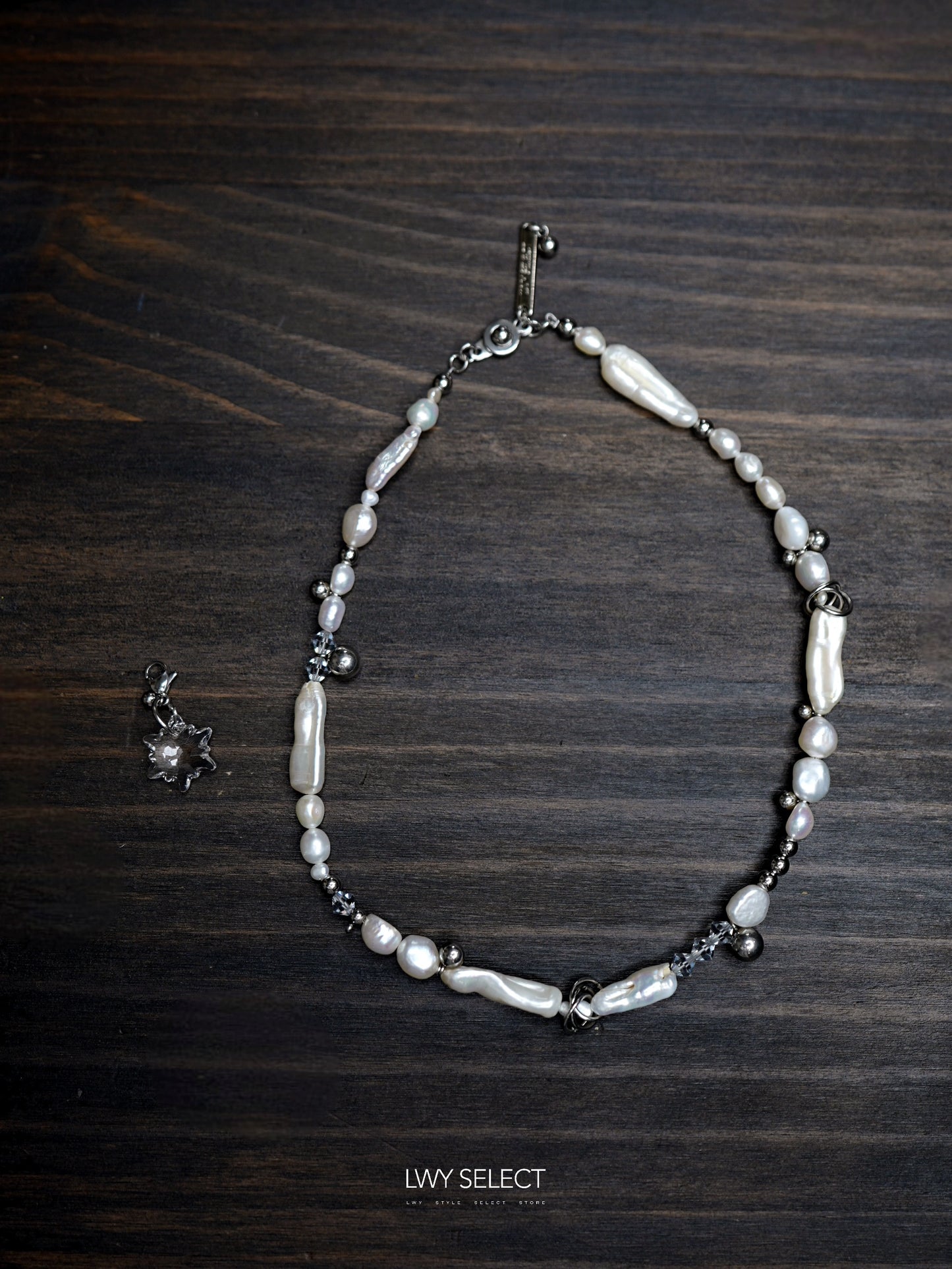 No. 202473 Swarovski x Baroque Pearl x ball x (可拆除)snowflake necklace