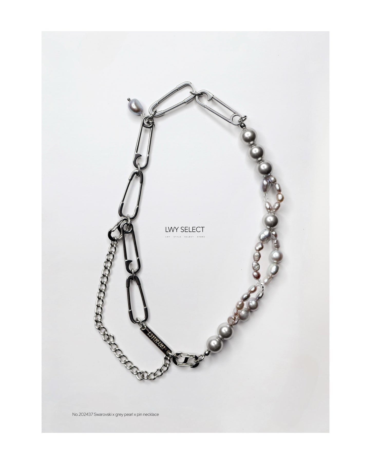 No.202437 Swarovski x grey pearl x pin necklace