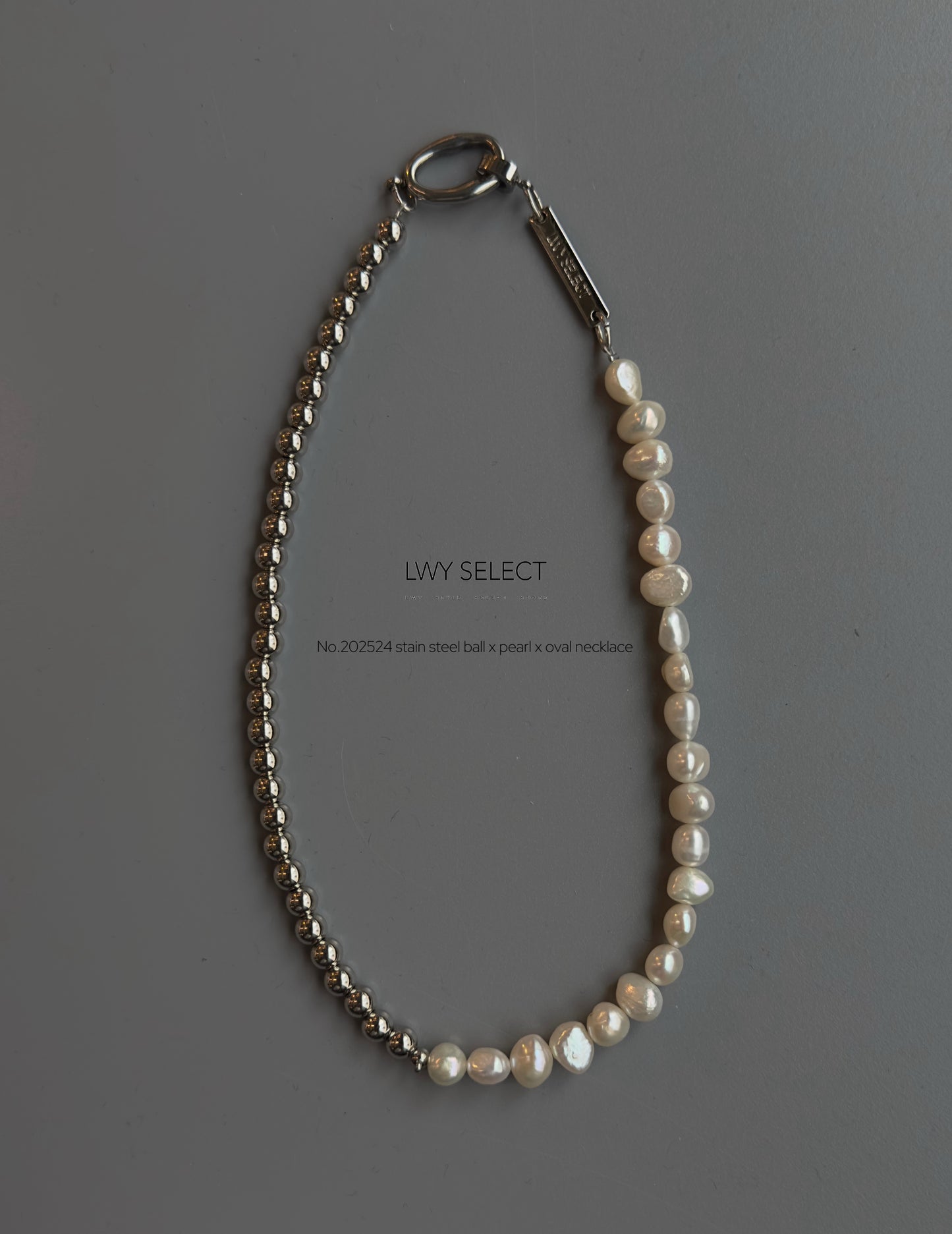 No.202524 stain steel ball x pearl x oval necklace