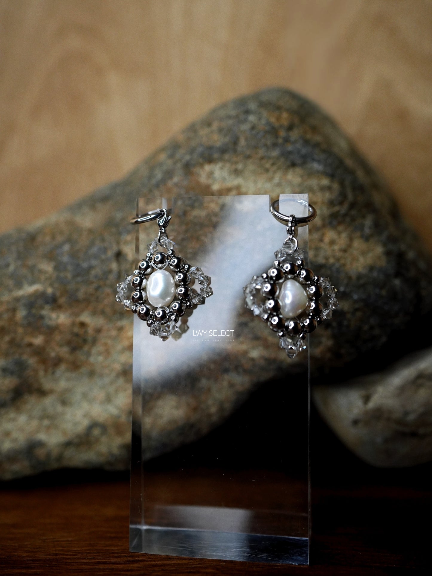 No.202528 Pearl x steal ball oval charms