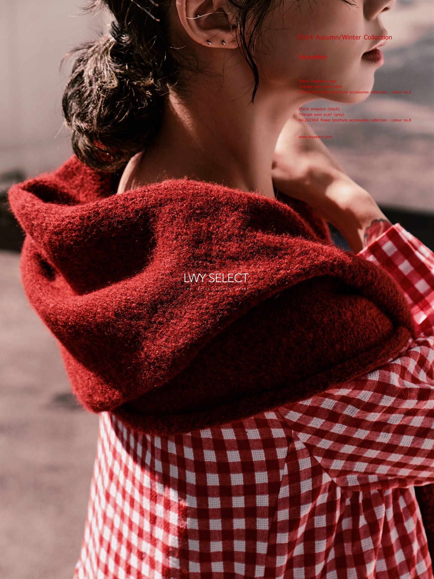 No. 202476 Triangle wool scarf (red)- 2024 December collection