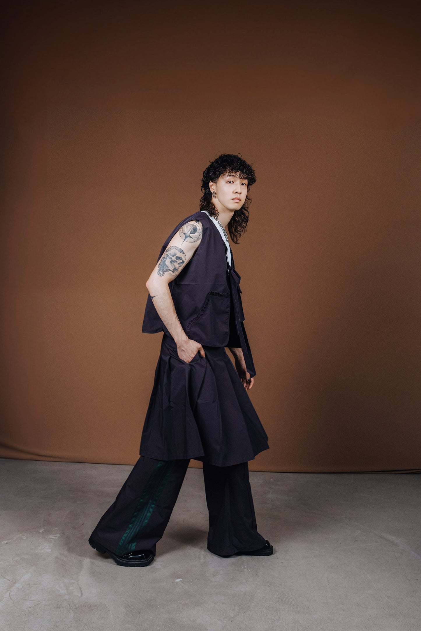 No.202518 Flared sweatpants (purple x dark green) - 2025 June Collection