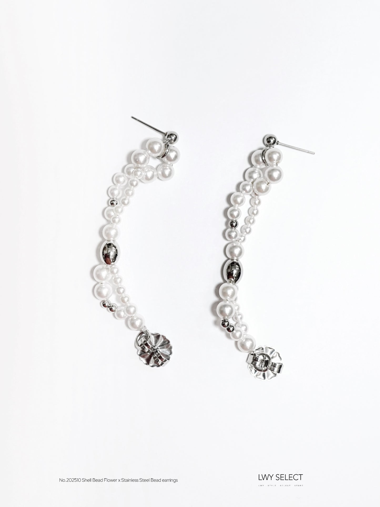 No.202510 Shell Bead Flower x Stainless Steel Bead earrings