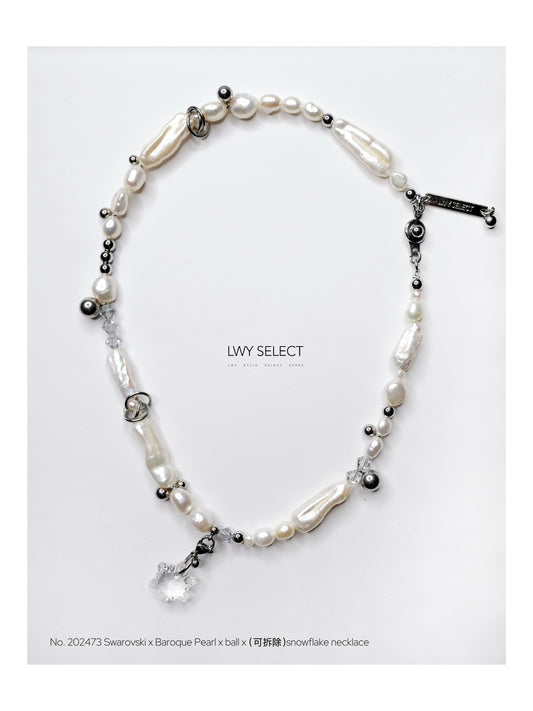 No. 202473 Swarovski x Baroque Pearl x ball x （可拆除）snowflake necklace
