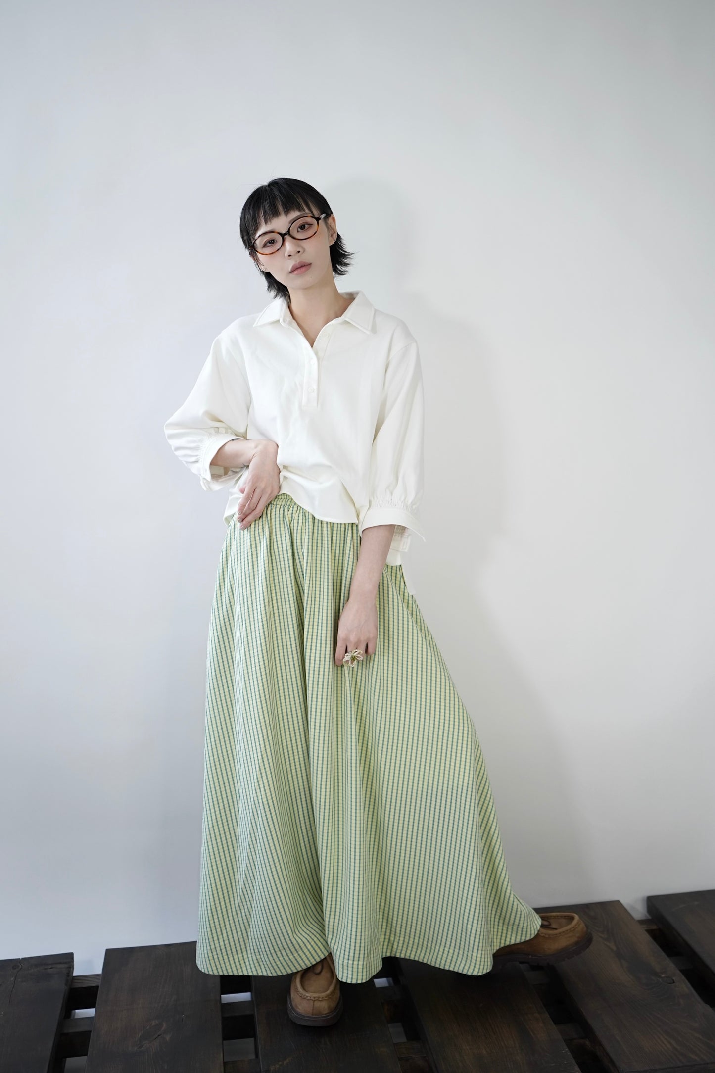 No.202423 Yellow x greewn lake cheak skirt - 2024 August collection