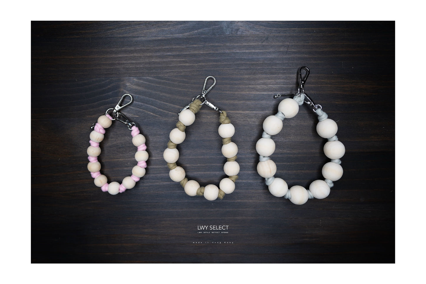 No.BS41 wooden bead key chain- Braided mobile phone strap