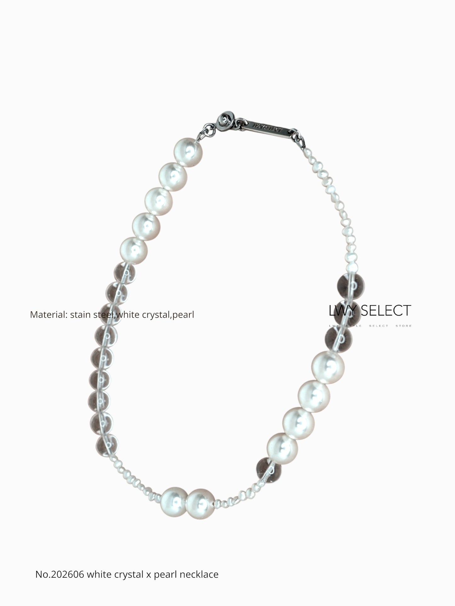 No.202606 white crystal x pearl necklace