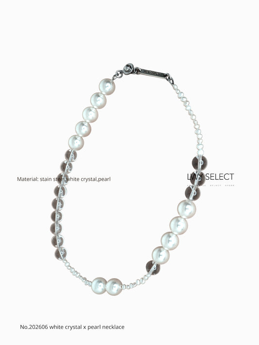 No.202606 white crystal x pearl necklace