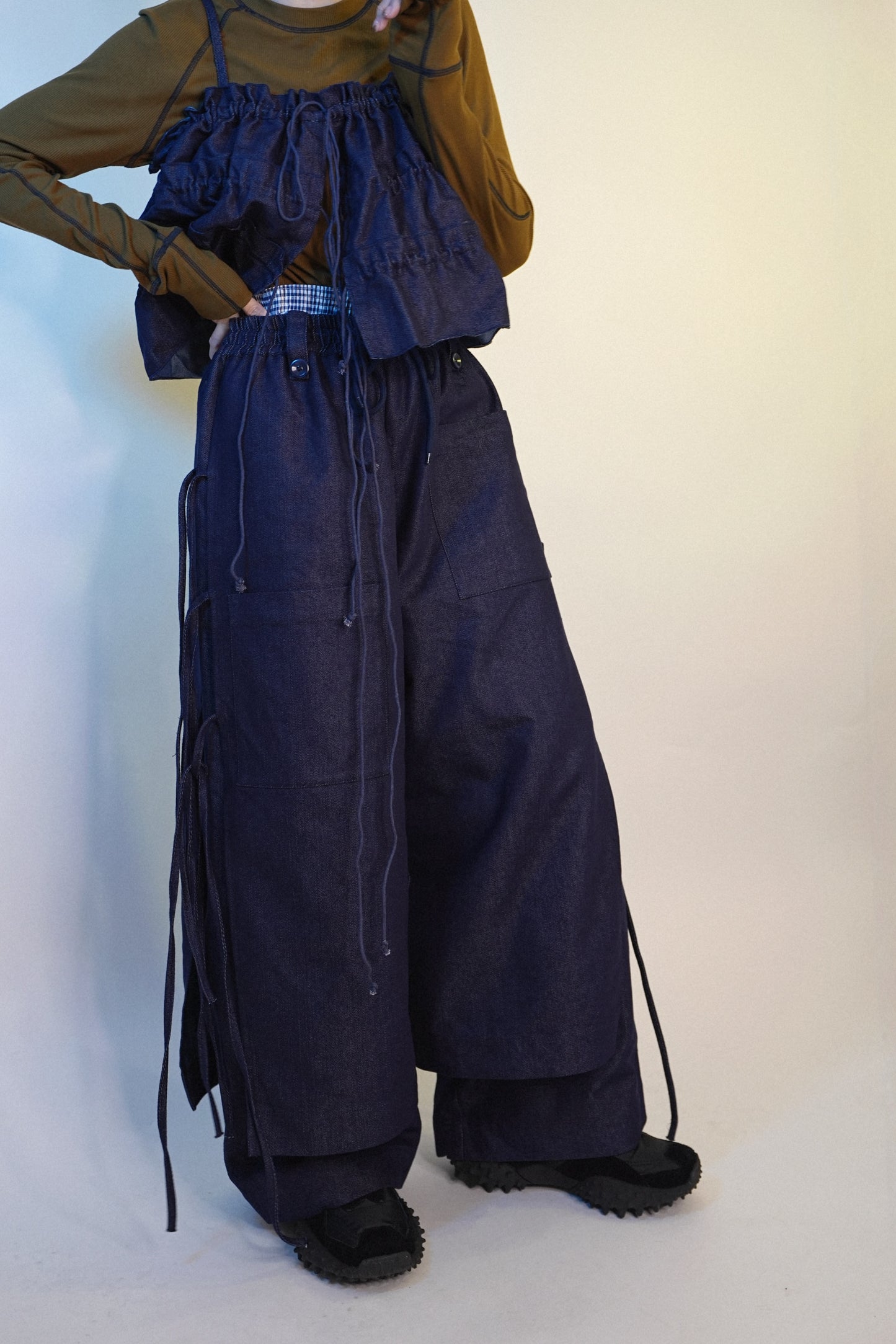 No.202448 fake 2 peice denim pants (blue)(unisex) - 2024 October collection