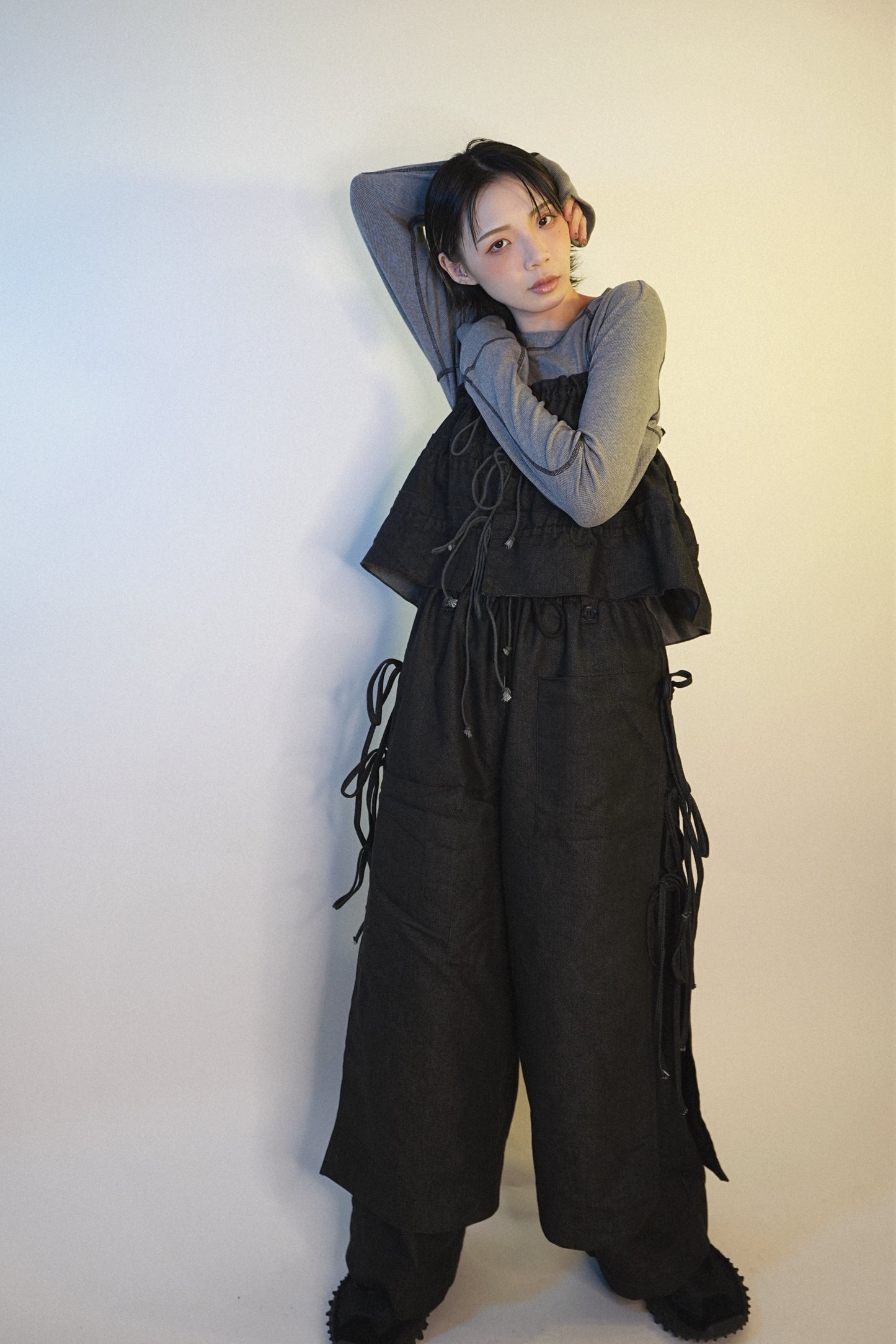 No.202449 fake 2 peice denim pants (black)(unisex) - 2024 October collection