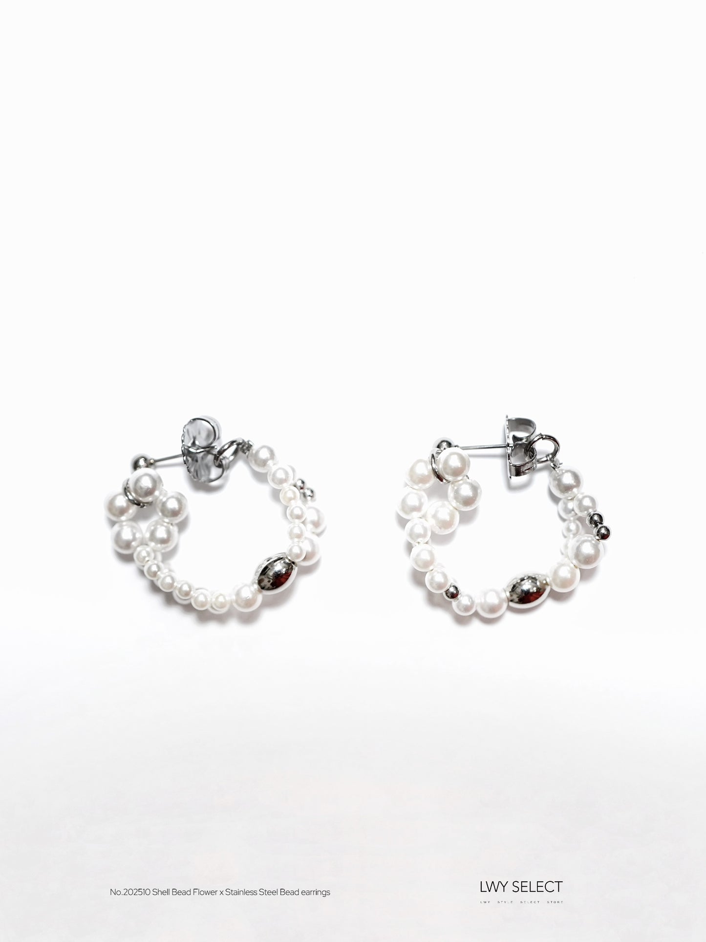 No.202510 Shell Bead Flower x Stainless Steel Bead earrings