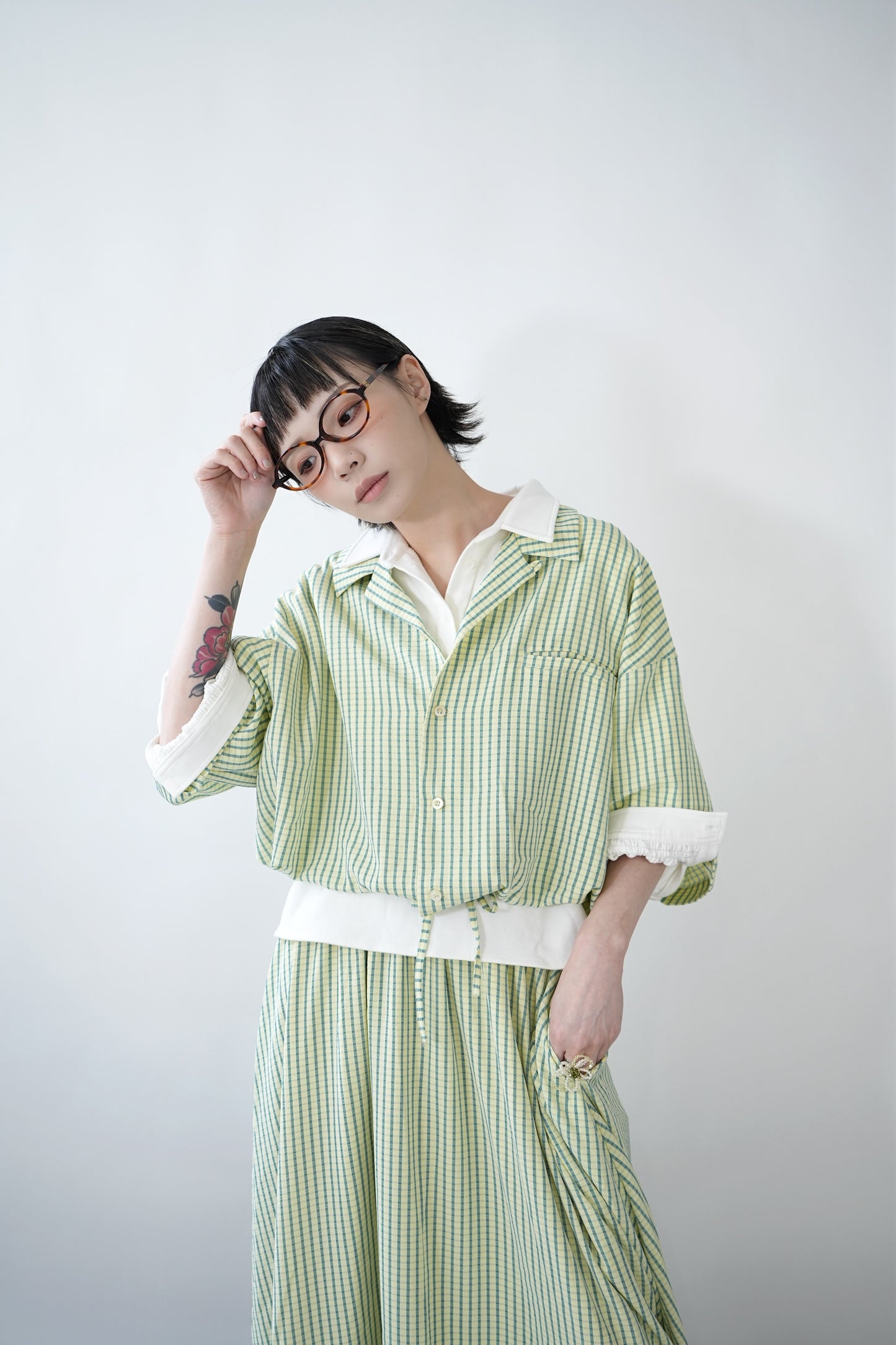 No.202422 Yellow x greewn lake cheak shirt - 2024 August collection