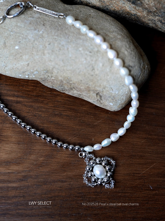 No.202528 Pearl x steal ball oval charms