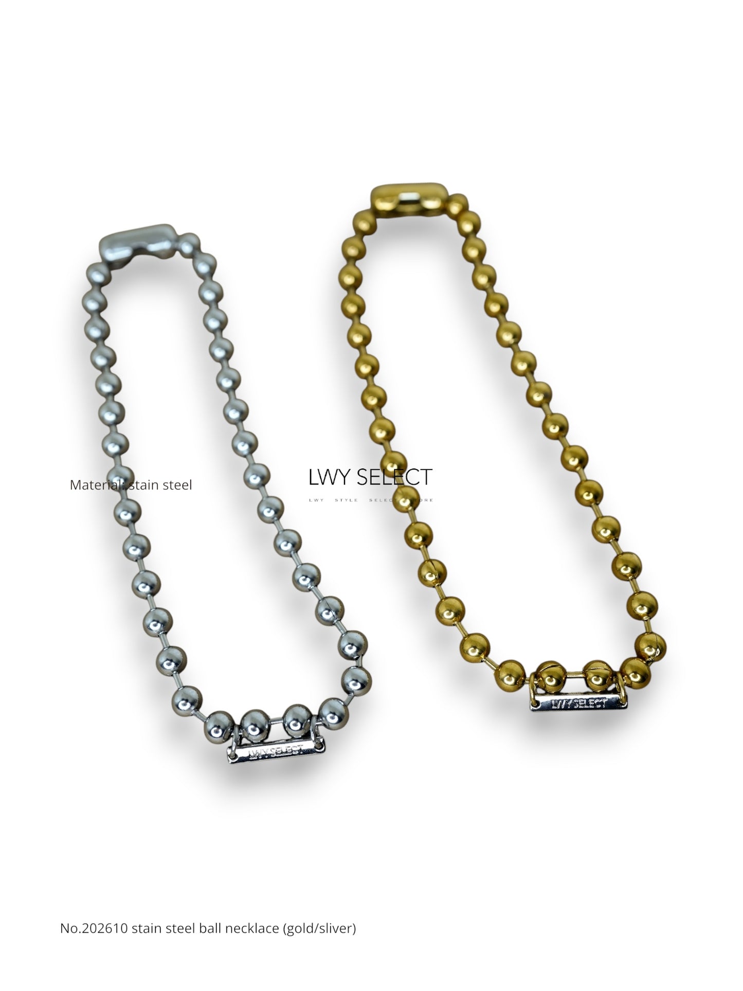 No.202510 stain steel ball necklace (gold/sliver)