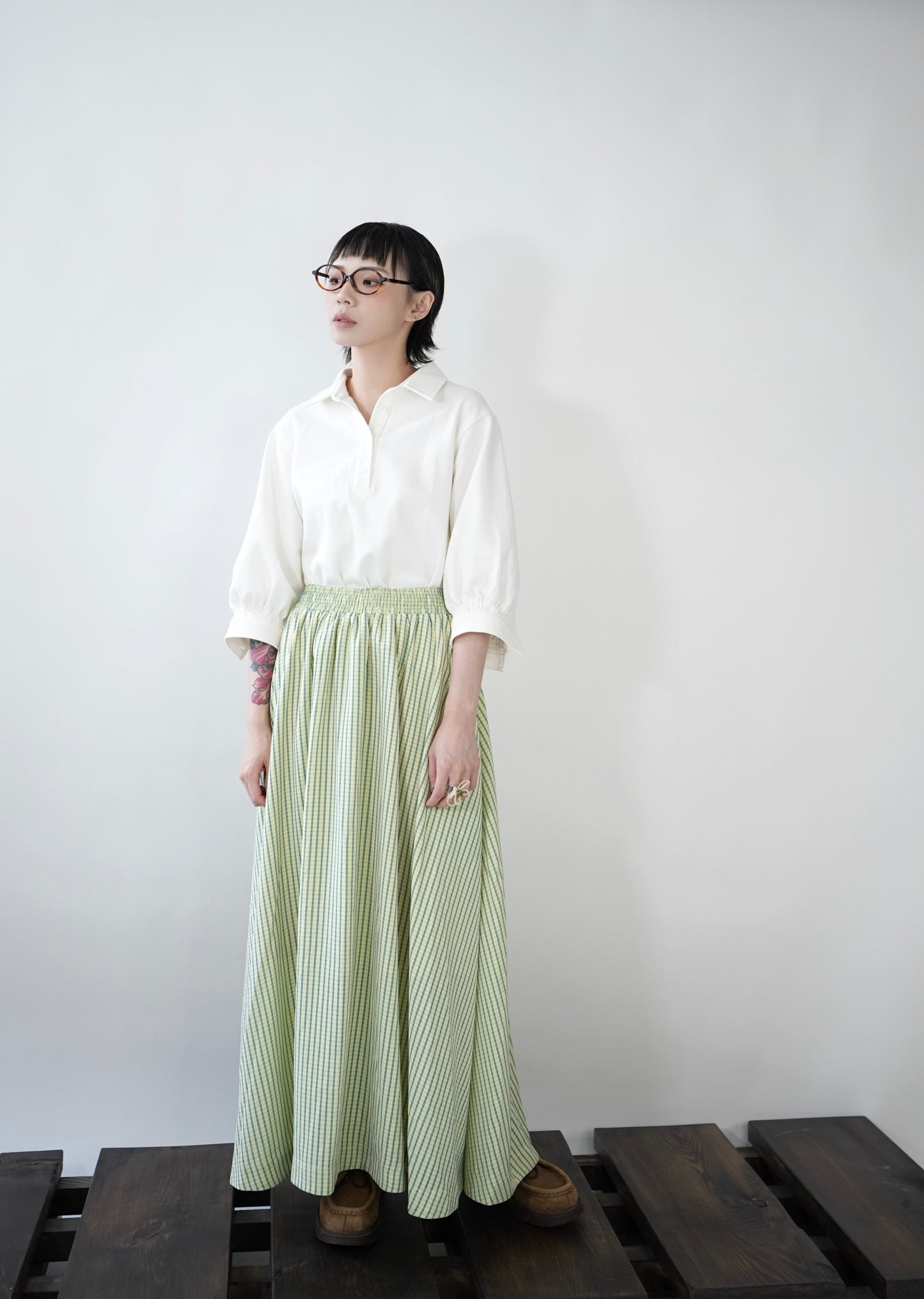 No.202423 Yellow x greewn lake cheak skirt - 2024 August collection