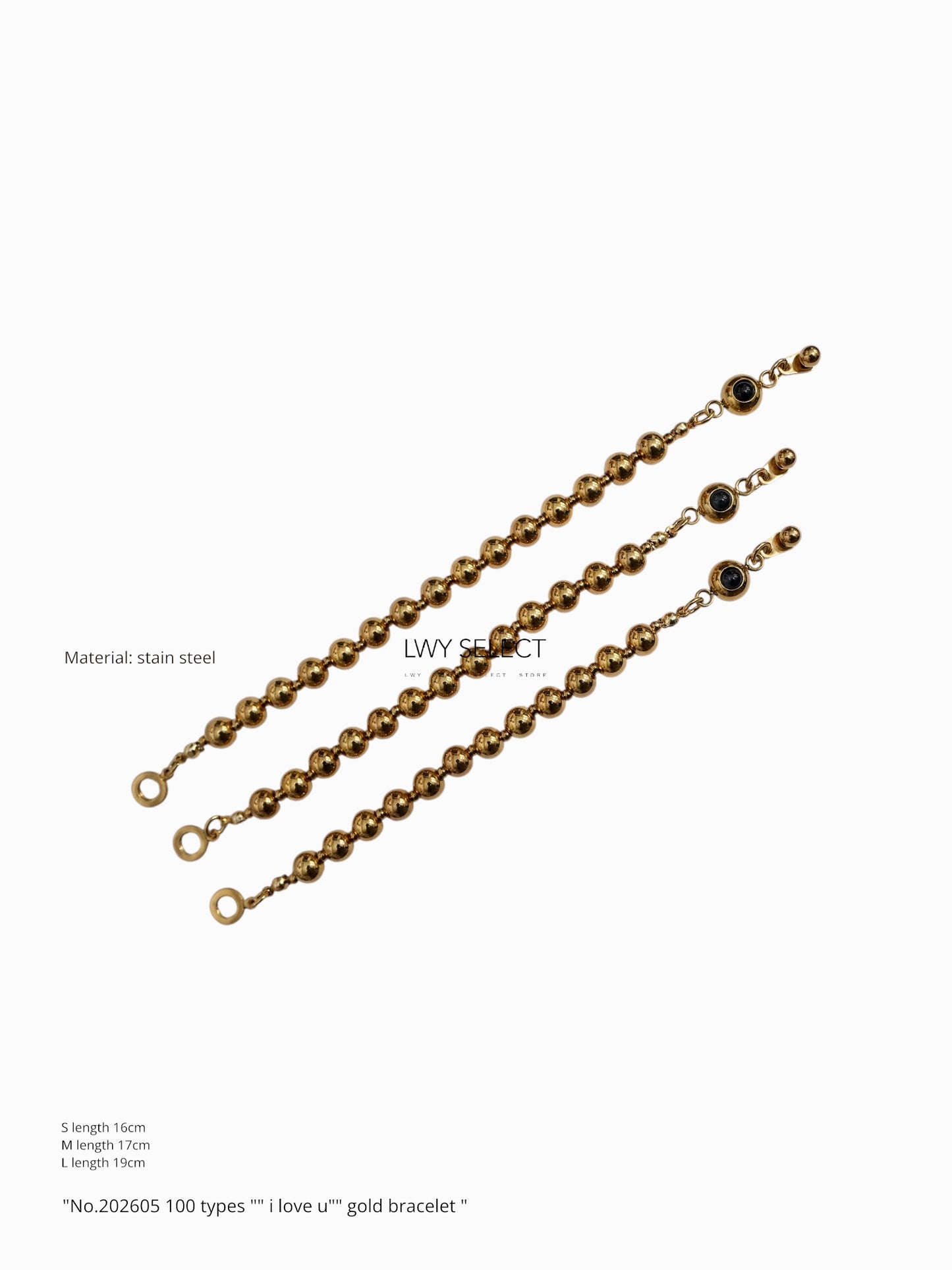 "No.202605 100 types "" i love u"" gold bracelet "