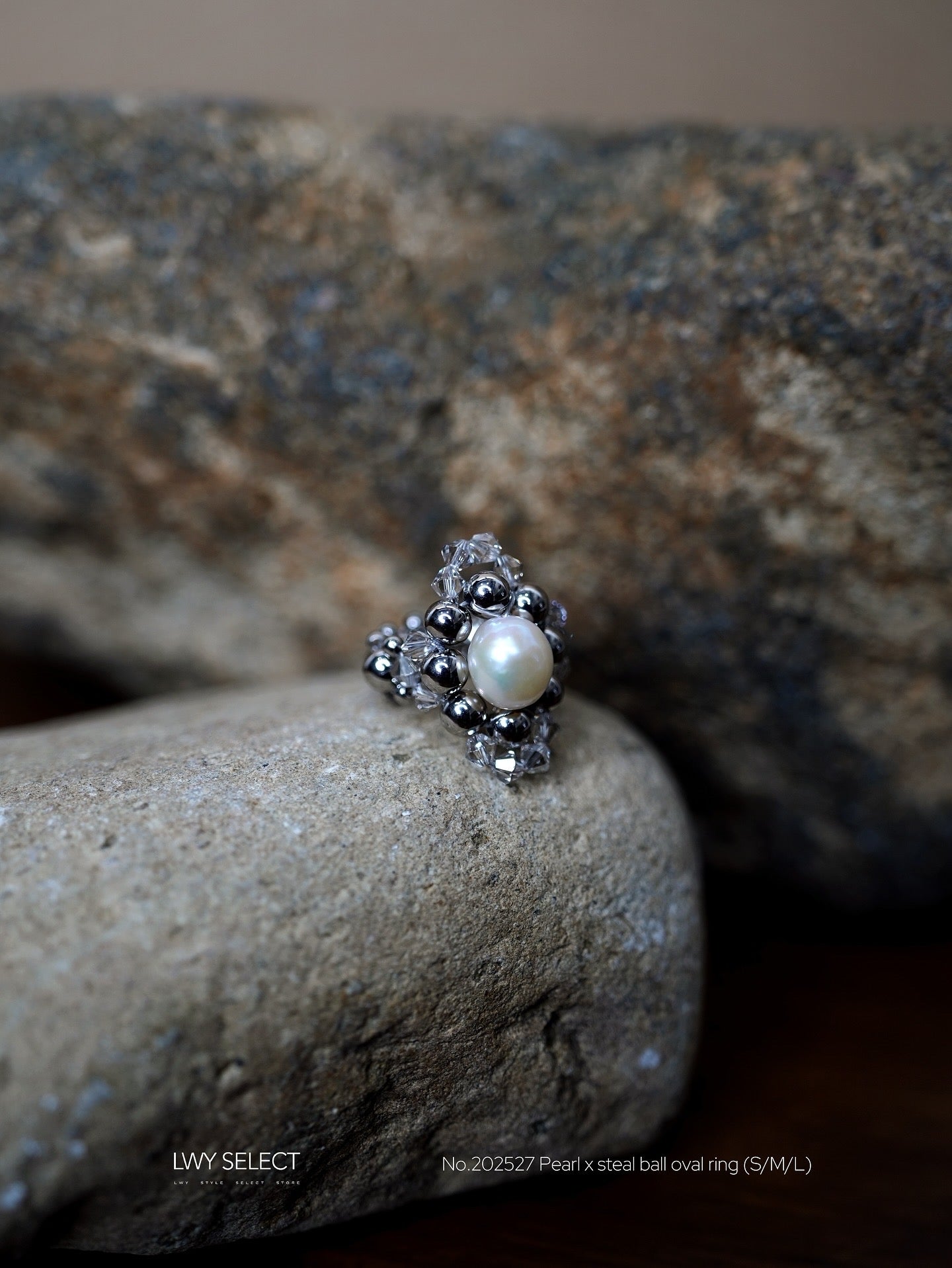 No.202527 Pearl x steal ball oval ring (S/M/L)